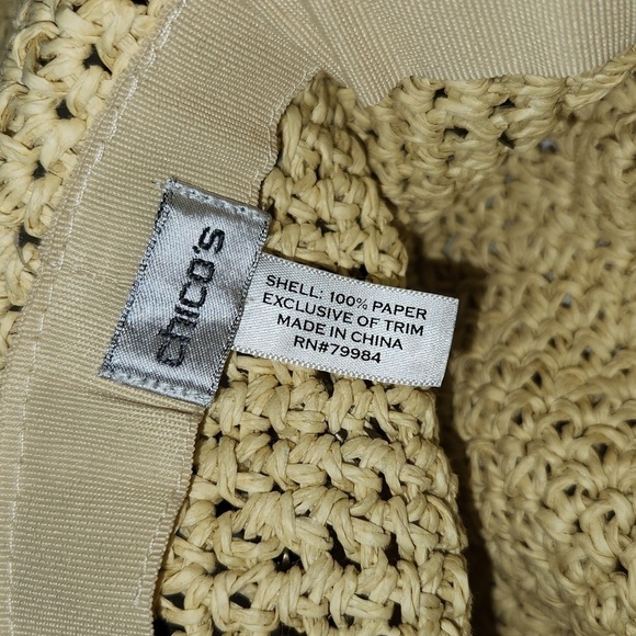 Chico's Crochet Open Weave Adjustable Wide Brim Boho Beach Hippie Summer Hat - Picture 8 of 12